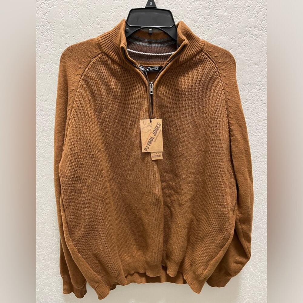 PJ PAUL JONES Men XL 1/4 Zip Sweater Brown Pullover